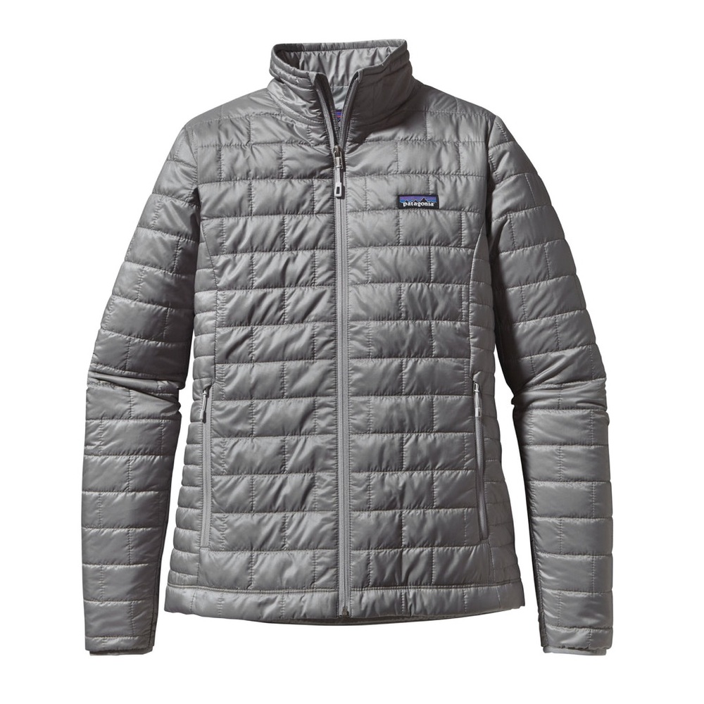 Patagonia Nano Puff Silver Metallic Full Zip Rain Jacket Size Medium